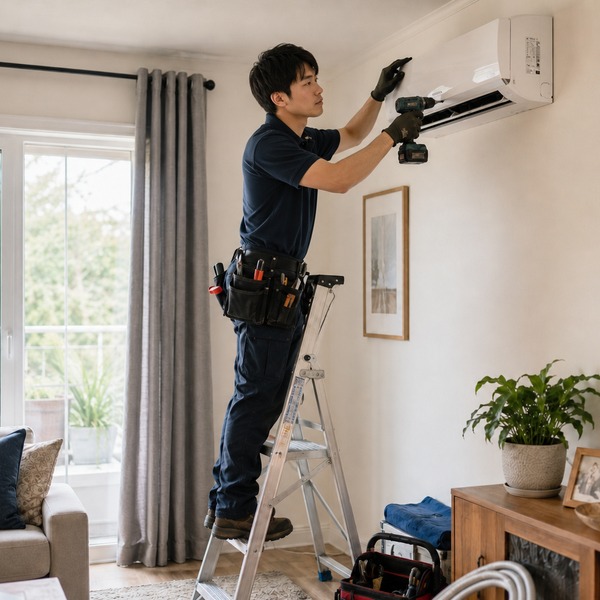 第1種電気工事士のベテラン職人による丁寧なエアコン取付施工